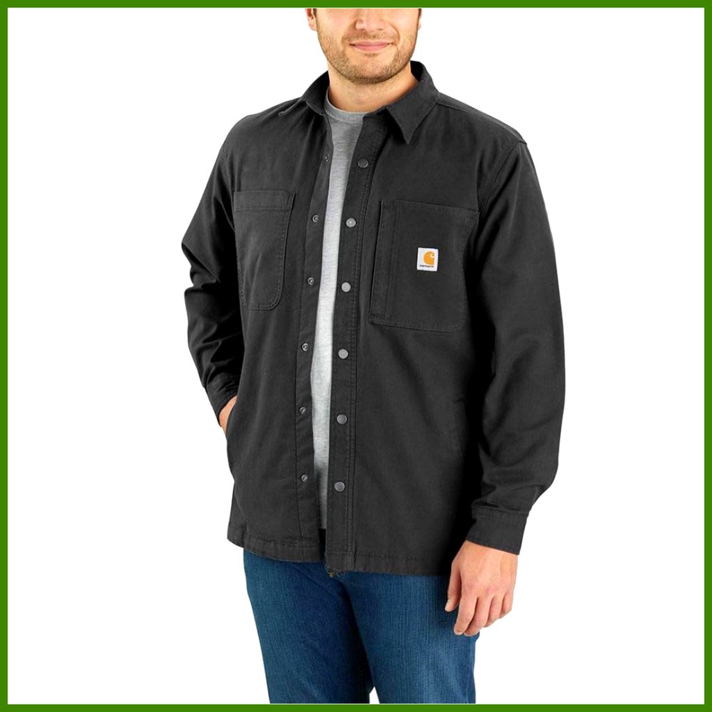 Fleece-Lined Canvas Snap Front Shirt Jac Rugged Flex Relaxed Fit